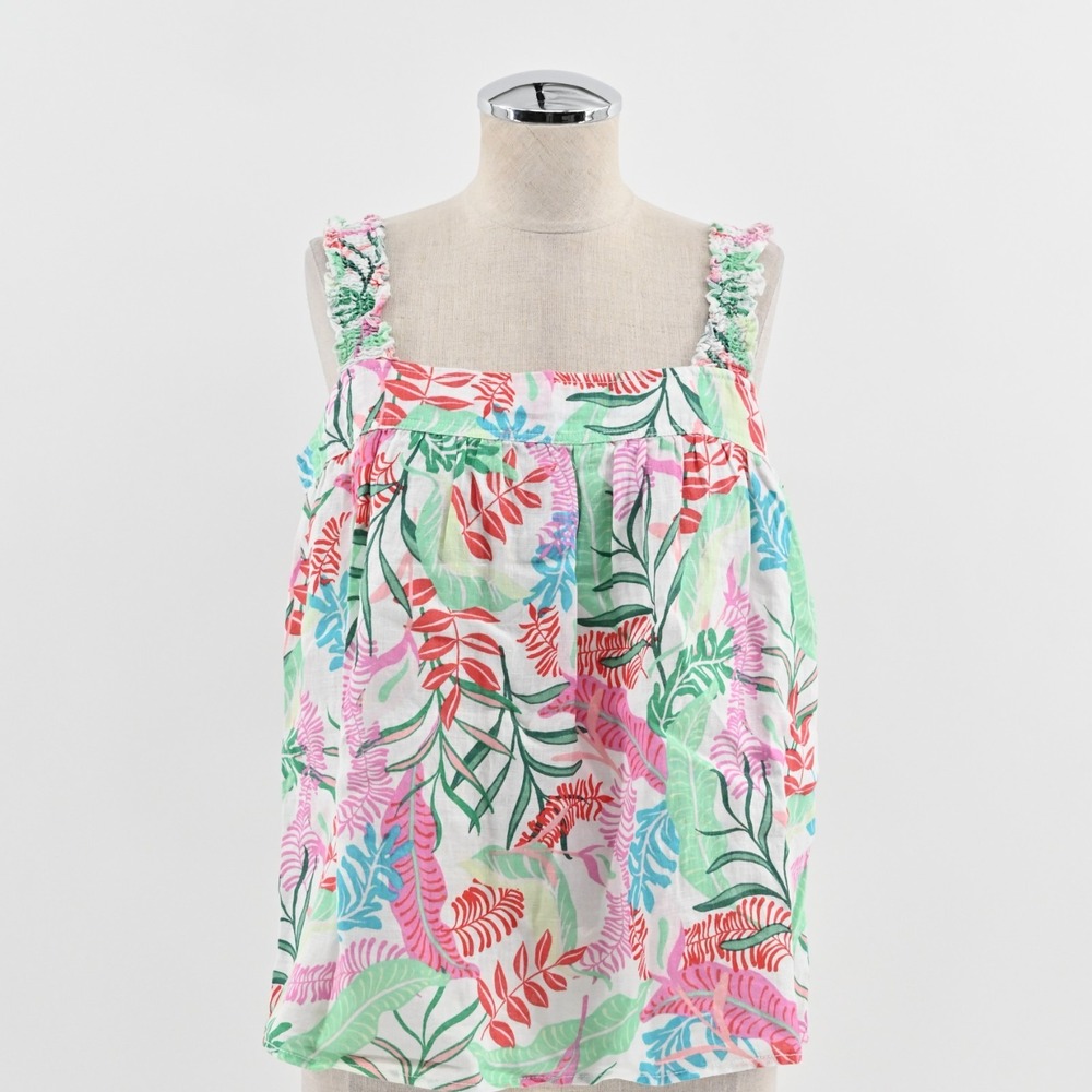 Cynthia Rowley Tropical Linen Top Womens Size S Floral Sleeveless Coconut Girl
